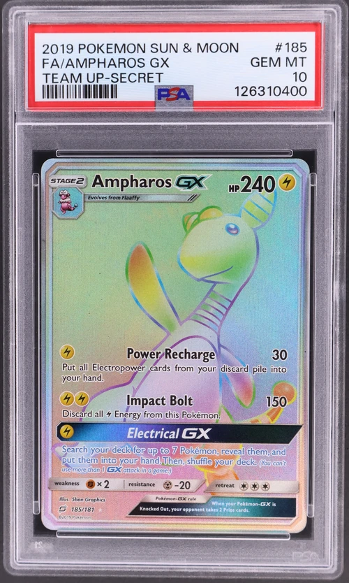 2019 Pokemon Sun & Moon Team Up #185 Full Art / Ampharos Gx Secret