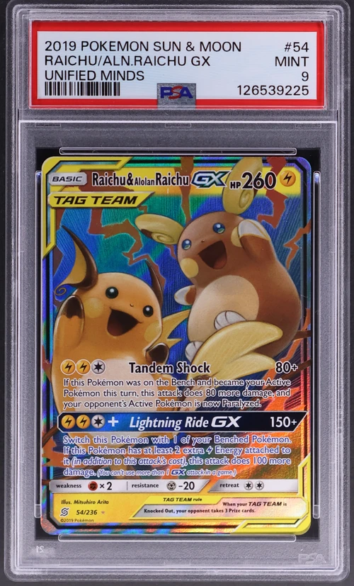 2019 Pokemon Sun & Moon Unified Minds #54 Raichu & Alolan Raichu Gx