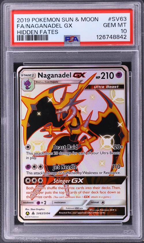 2019 Pokemon Sun & Moon Hidden Fates #SV63 Full Art / Naganadel Gx