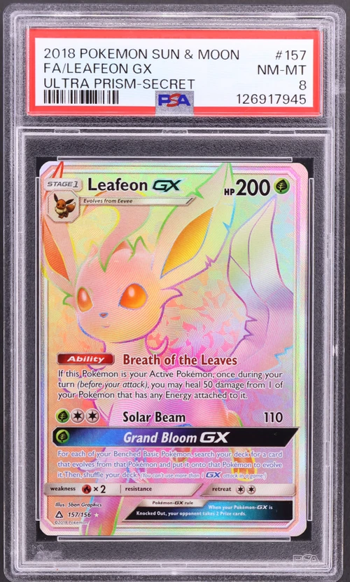 2018 Pokemon Sun & Moon Ultra Prism #157 Full Art / Leafeon Gx Secret