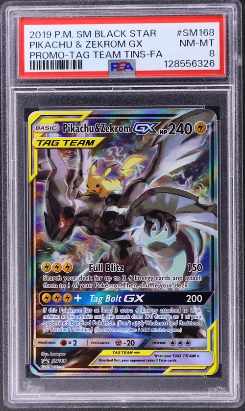 2019 Pokemon Sm Black Star Promo #SM168 Full Art / Pikachu & Zekrom Gx Tag Team Tins