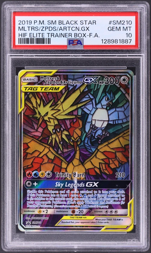 2019 Pokemon Sm Black Star Promo #SM210 Full Art / Moltres & Zapdos & Articuno Gx Hidden Fates Elite Trainer Box