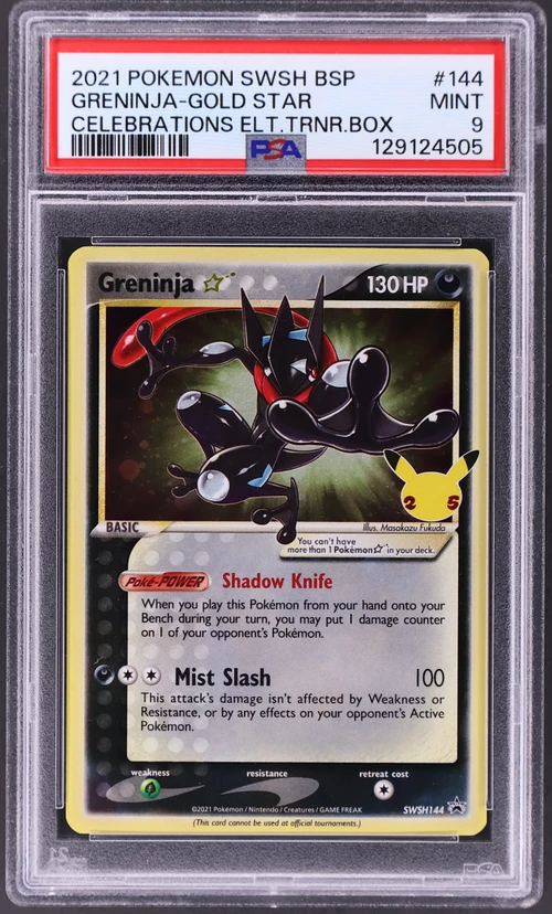2021 Pokemon Swsh Black Star Promo #144 Greninja-Gold Star Celebrations Elite Trainer Box
