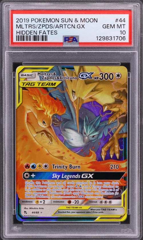 2019 Pokemon Sun & Moon Hidden Fates #44 Moltres & Zapdos & Articuno Gx