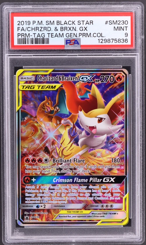 2019 Pokemon Sm Black Star Promo #SM230 Full Art / Charizard & Braixen Gx Tag Team Generations Premium Collection