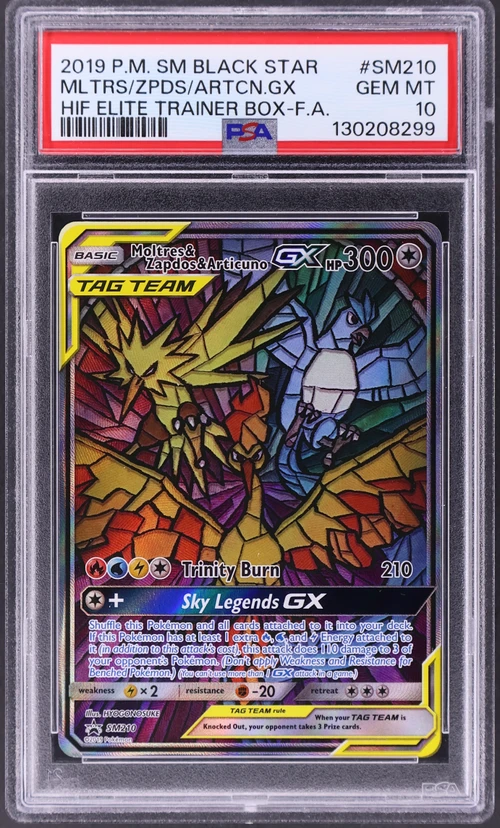 2019 Pokemon Sm Black Star Promo #SM210 Full Art / Moltres & Zapdos & Articuno Gx Hidden Fates Elite Trainer Box