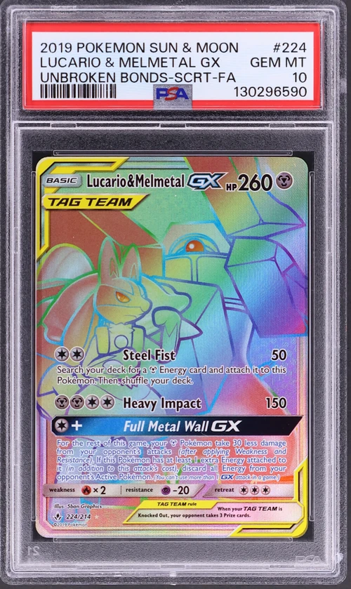2019 Pokemon Sun & Moon Unbroken Bonds #224 Full Art / Lucario & Melmetal Gx Secret