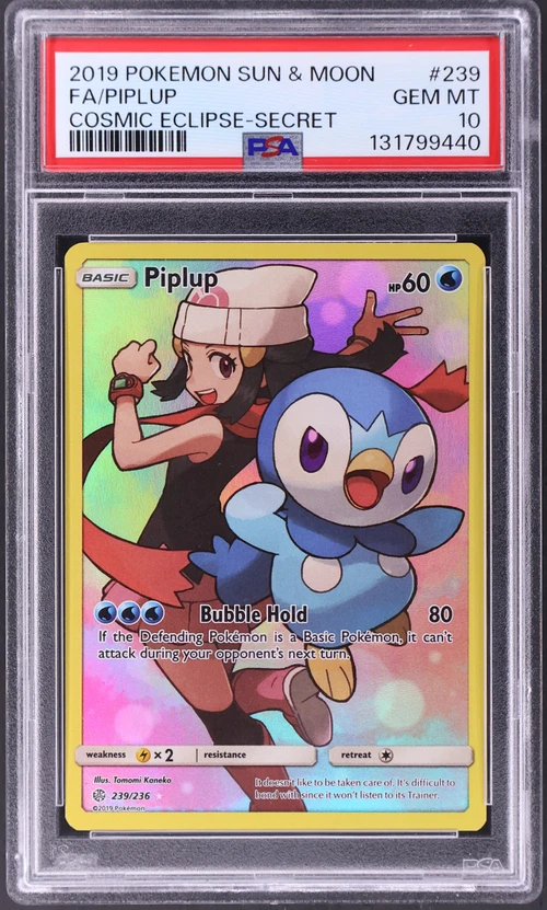 2019 Pokemon Sun & Moon Cosmic Eclipse #239 Full Art / Piplup Secret