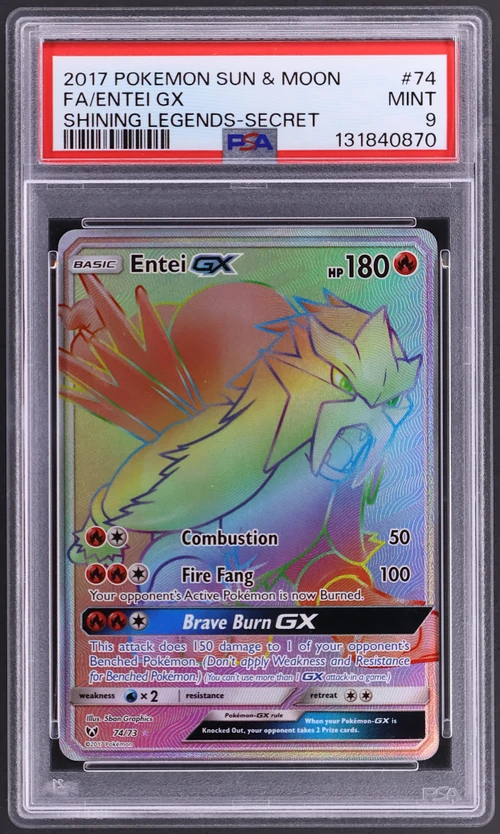 2017 Pokemon Sun & Moon Shining Legends #74 Full Art / Entei Gx Secret