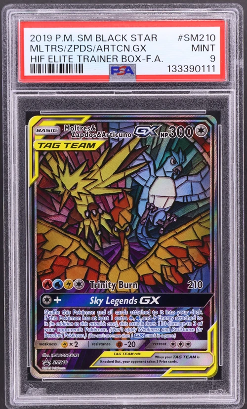 2019 Pokemon Sm Black Star Promo #SM210 Full Art / Moltres & Zapdos & Articuno Gx Hidden Fates Elite Trainer Box