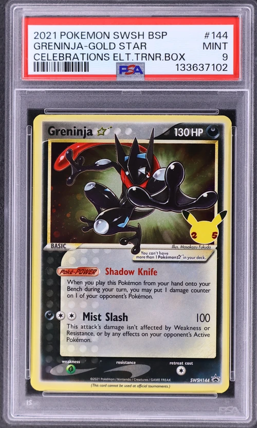 2021 Pokemon Swsh Black Star Promo #144 Greninja-Gold Star Celebrations Elite Trainer Box