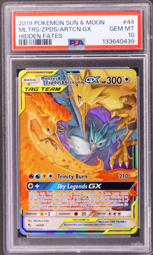 2019 Pokemon Sun & Moon Hidden Fates #44 Moltres & Zapdos & Articuno Gx