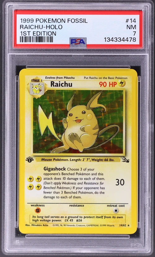 1999 Pokemon Fossil #14 Raichu-Holo 1st Edition