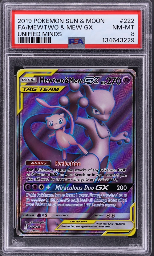2019 Pokemon Sun & Moon Unified Minds #222 Full Art / Mewtwo & Mew Gx