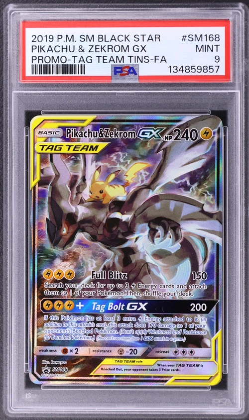 2019 Pokemon Sm Black Star Promo #SM168 Full Art / Pikachu & Zekrom Gx Tag Team Tins