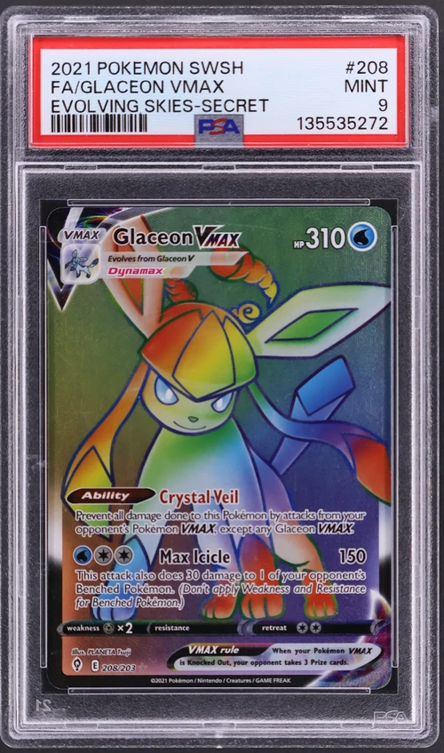 2021 Pokemon Sword & Shield Evolving Skies #208 Full Art / Glaceon Vmax Secret