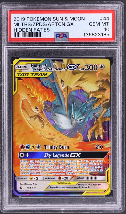 2019 Pokemon Sun & Moon Hidden Fates #44 Moltres & Zapdos & Articuno Gx