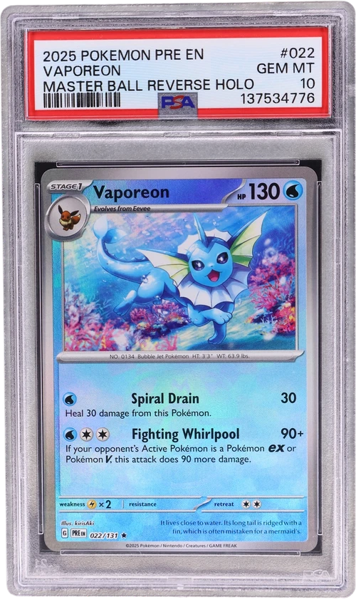 2025 Pokemon Pre En-Prismatic Evolutions #022 Vaporeon Master Ball Reverse Holo