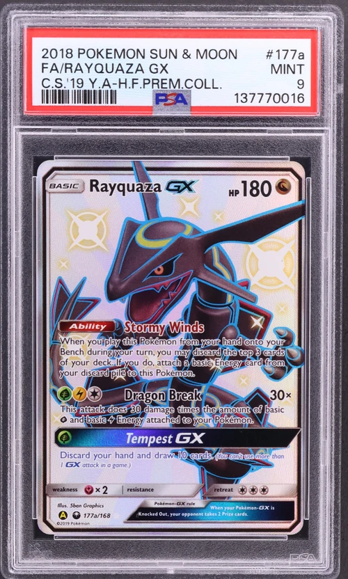 2018 Pokemon Sun & Moon Celestial Storm #177a Full Art / Rayquaza Gx 2019 Yellow a Hidden Fates Premium Collection
