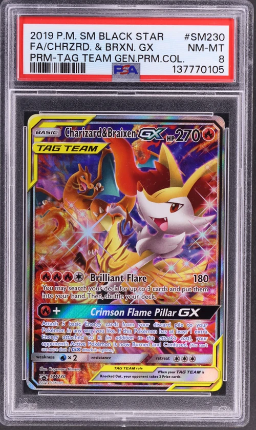 2019 Pokemon Sm Black Star Promo #SM230 Full Art / Charizard & Braixen Gx Tag Team Generations Premium Collection