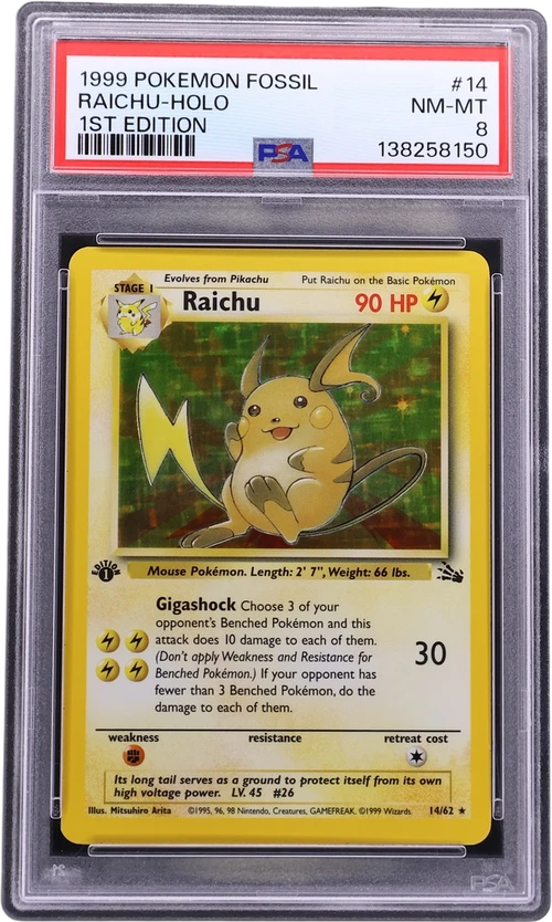 1999 Pokemon Fossil #14 Raichu-Holo 1st Edition