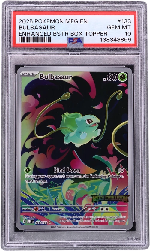 2025 Pokemon Meg En-Mega Evolution #133 Bulbasaur Enhanced Booster Box Topper