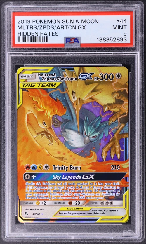 2019 Pokemon Sun & Moon Hidden Fates #44 Moltres & Zapdos & Articuno Gx
