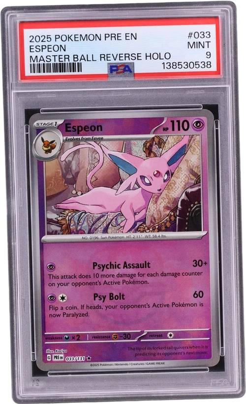 2025 Pokemon Pre En-Prismatic Evolutions #033 Espeon Master Ball Reverse Holo