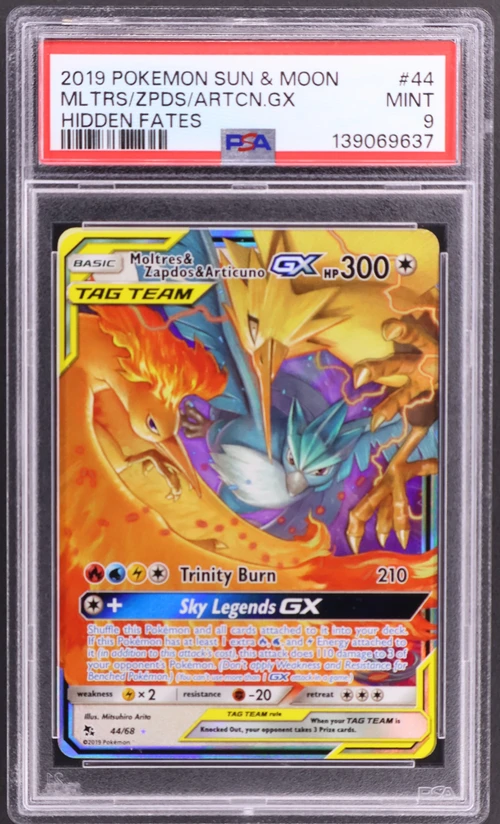 2019 Pokemon Sun & Moon Hidden Fates #44 Moltres & Zapdos & Articuno Gx