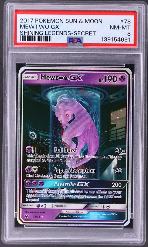 2017 Pokemon Sun & Moon Shining Legends #78 Mewtwo Gx Secret (PSA 8)