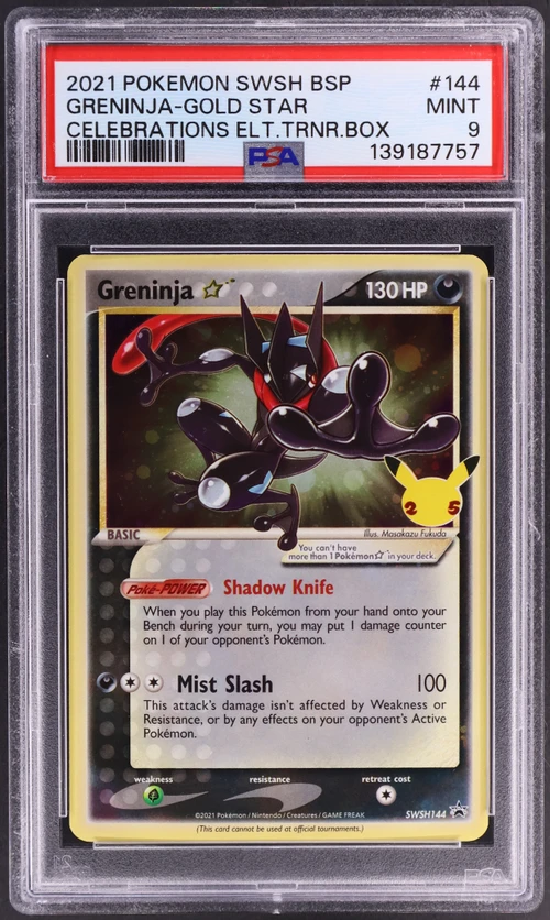 2021 Pokemon Swsh Black Star Promo #144 Greninja-Gold Star Celebrations Elite Trainer Box