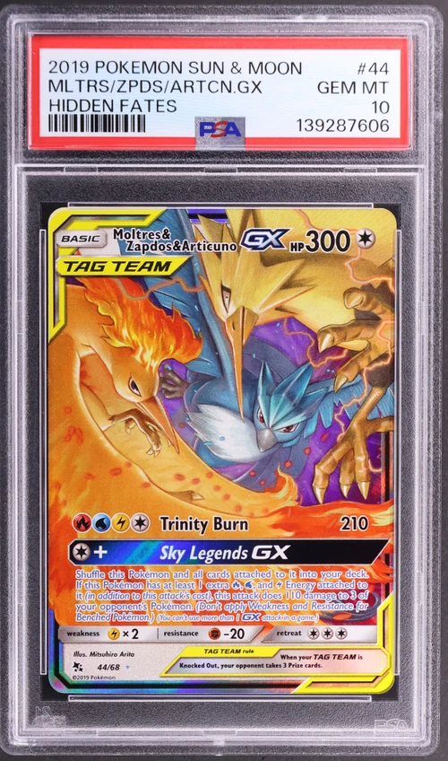 2019 Pokemon Sun & Moon Hidden Fates #44 Moltres & Zapdos & Articuno Gx