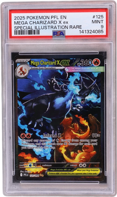 2025 Pokemon Pfl En-Phantasmal Flames #125 Mega Charizard X Ex Special Illustration Rare (PSA 9)