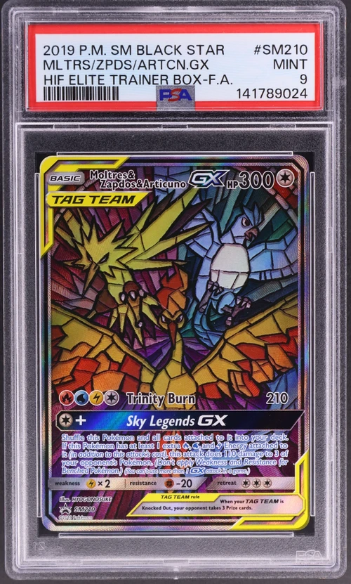 2019 Pokemon Sm Black Star Promo #SM210 Full Art / Moltres & Zapdos & Articuno Gx Hidden Fates Elite Trainer Box