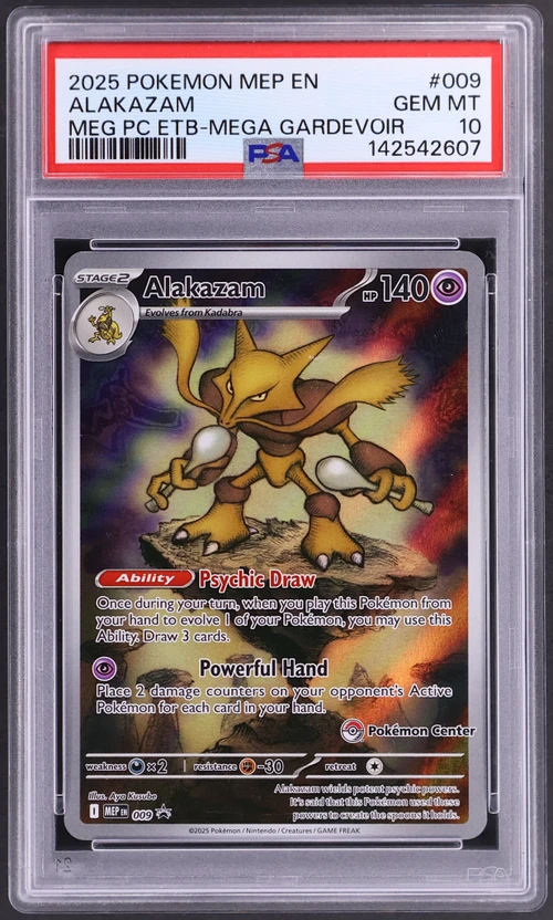 2025 Pokemon Mep En-Me Black Star Promo #009 Alakazam Mega Evolution Pokemon Center Elite Trainer Box-Mega Gardevoir (PSA 10)