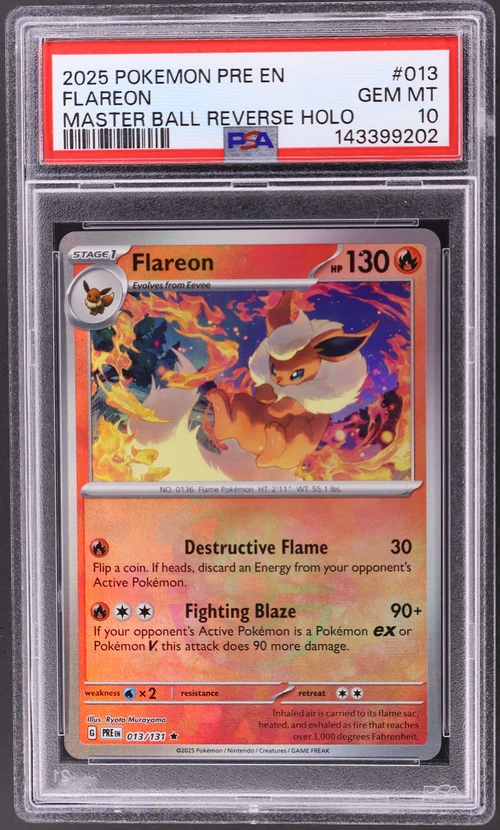 2025 Pokemon Pre En-Prismatic Evolutions #013 Flareon Master Ball Reverse Holo