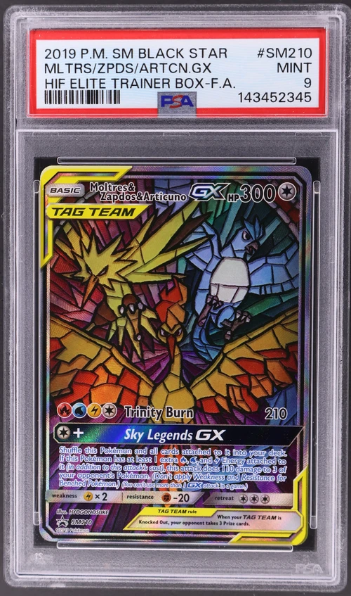 2019 Pokemon Sm Black Star Promo #SM210 Full Art / Moltres & Zapdos & Articuno Gx Hidden Fates Elite Trainer Box