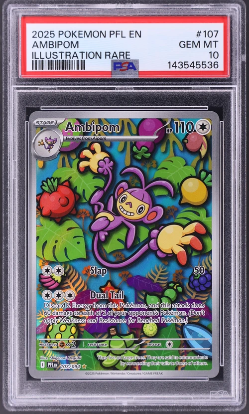 2025 Pokemon Pfl En-Phantasmal Flames #107 Ambipom Illustration Rare (PSA 10)