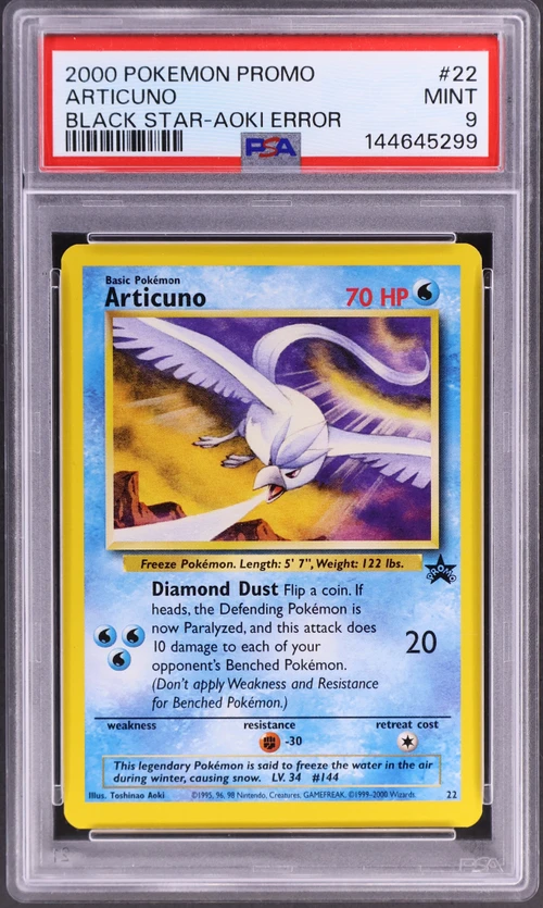 2000 Pokemon Promo Black Star #22 Articuno Toshinao Aoki Error