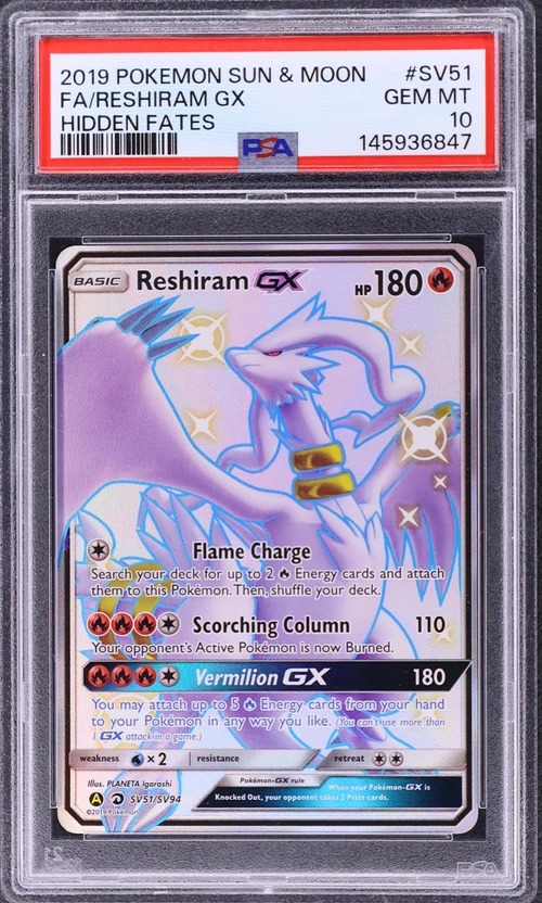 2019 Pokemon Sun & Moon Hidden Fates #SV51 Full Art / Reshiram Gx