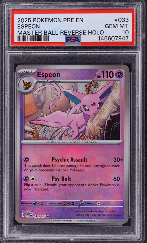 2025 Pokemon Pre En-Prismatic Evolutions #033 Espeon Master Ball Reverse Holo