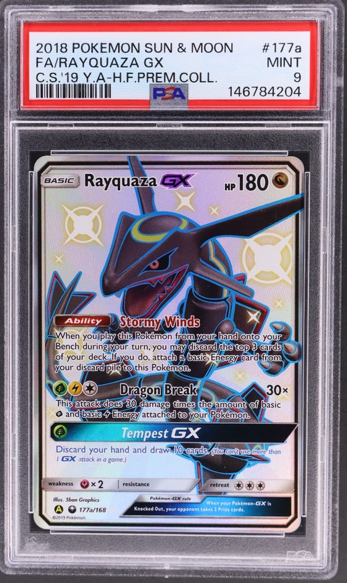 2018 Pokemon Sun & Moon Celestial Storm #177a Full Art / Rayquaza Gx 2019 Yellow a Hidden Fates Premium Collection