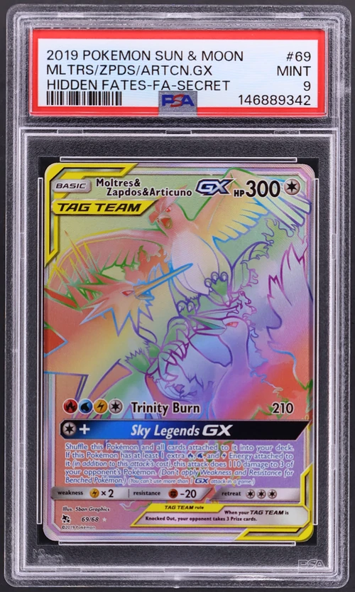2019 Pokemon Sun & Moon Hidden Fates #69 Full Art / Moltres & Zapdos & Articuno Gx Secret