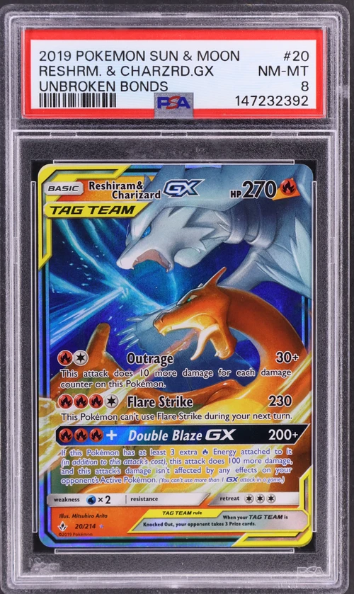 2019 Pokemon Sun & Moon Unbroken Bonds #20 Reshiram & Charizard Gx
