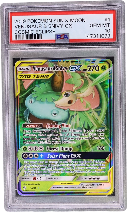 2019 Pokemon Sun & Moon Cosmic Eclipse #1 Venusaur & Snivy Gx