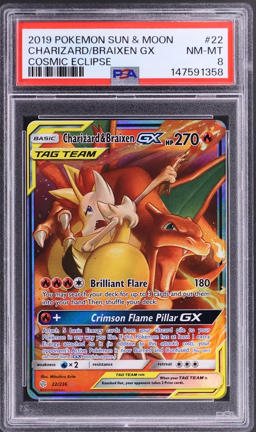 2019 Pokemon Sun & Moon Cosmic Eclipse #22 Charizard & Braixen Gx