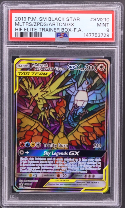 2019 Pokemon Sm Black Star Promo #SM210 Full Art / Moltres & Zapdos & Articuno Gx Hidden Fates Elite Trainer Box