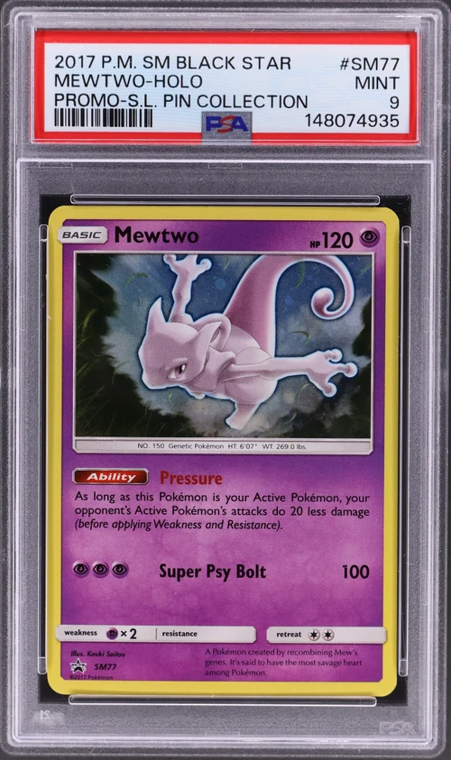 2017 Pokemon Sm Black Star Promo #SM77 Mewtwo-Holo Shining Legends Pin Collection