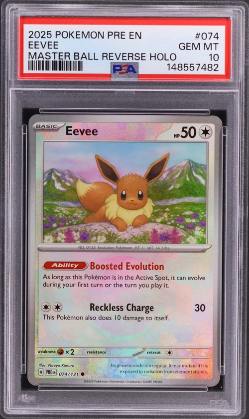 2025 Pokemon Pre En-Prismatic Evolutions #074 Eevee Master Ball Reverse Holo