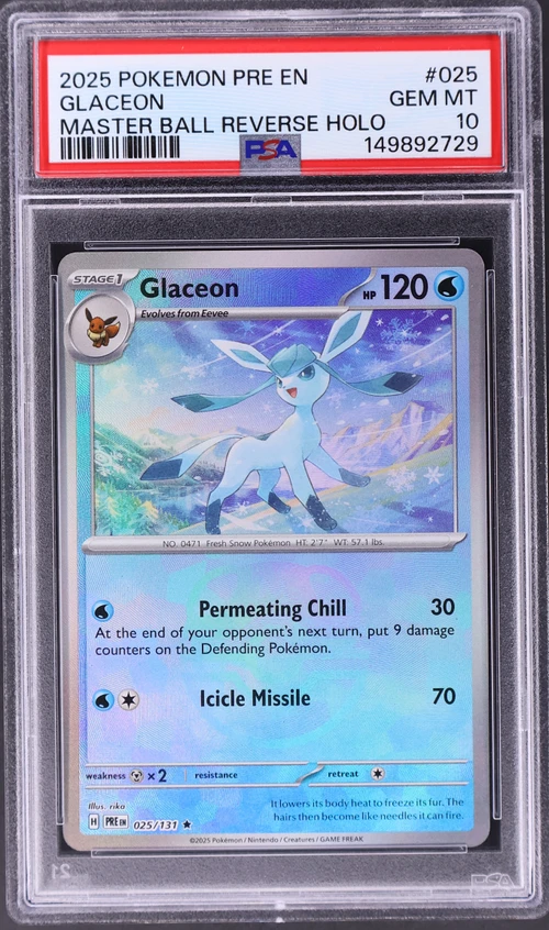 2025 Pokemon Pre En-Prismatic Evolutions #025 Glaceon Master Ball Reverse Holo